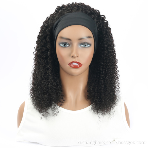 Full Cuticle Curly Headband Wigs Human Hair GlueLess None Lace 10A Virgin Peruvian Head Band Human Hair Wigs